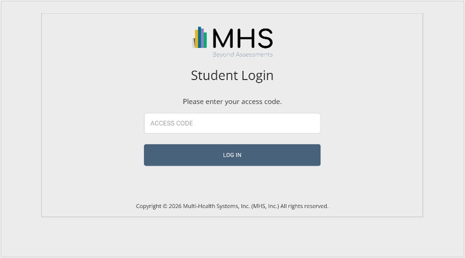 Student Login page with the access code field empty