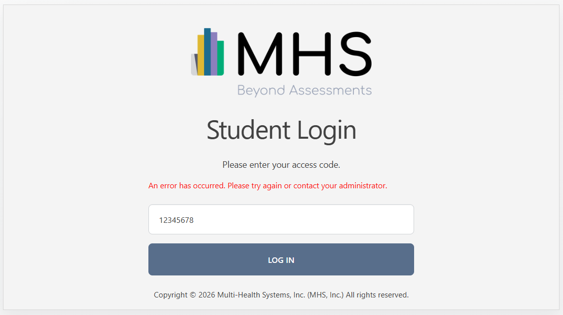 Login screen error showing a backend or unhandled error
