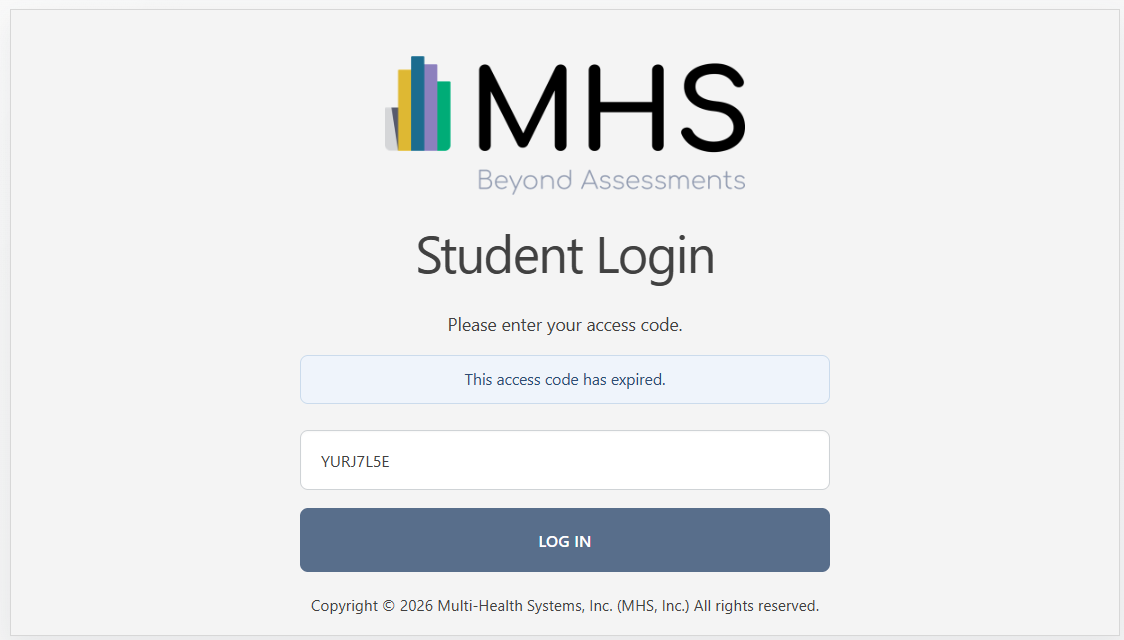 Login screen error showing that the access code has expired