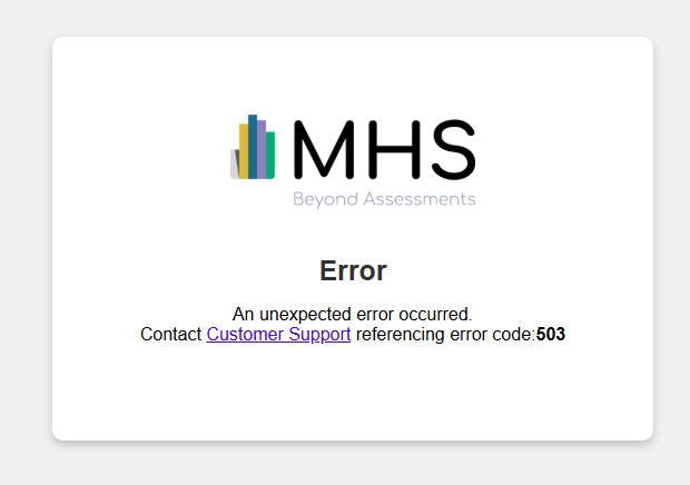 MHS error screen for temporary service unavailability