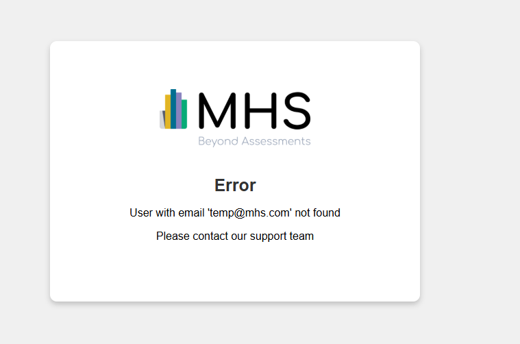 MHS error screen for user not found